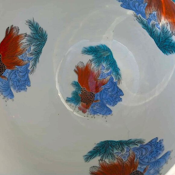 European-style Asian Influenced Intricate Moriage Koi Fish Bowl Planter - Picture 14 of 16